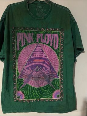 Pink Floyd Green Tee with Pink & Purple Psychedelic Prism